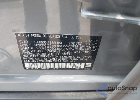 2024 Honda Hr-V Awd Sport/Awd Sport W/O Bsi from USA, damaged, VIN 3CZRZ2H57RM735796